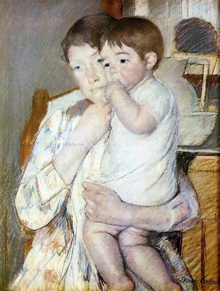 Mary Cassatt Baby in His Mother's Arms, Sucking His Finger - Hand Painted Oil Painting