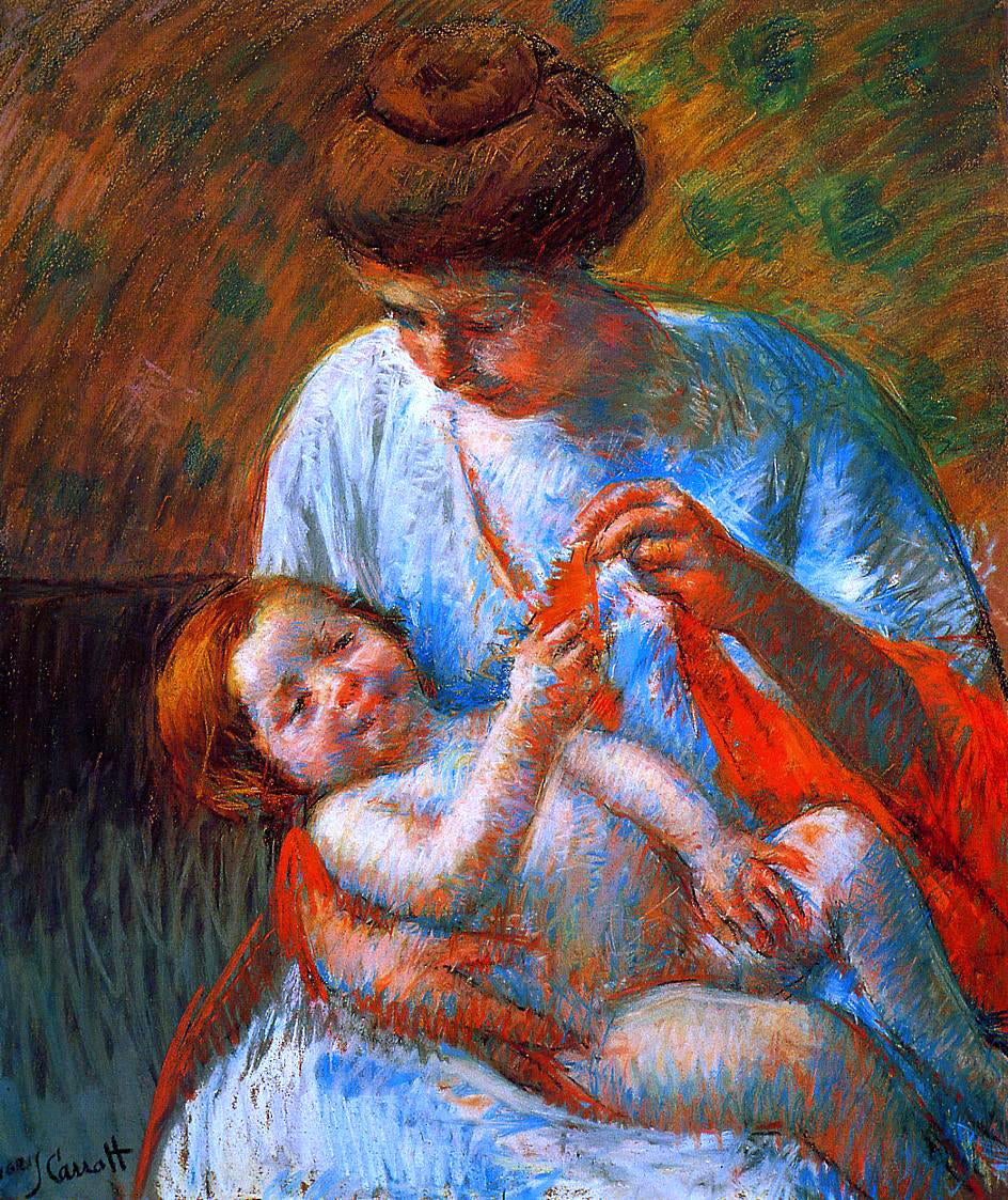 Mary Cassatt Baby Lying on His Mother's Lap, Reaching to Hold a Scarf - Hand Painted Oil Painting