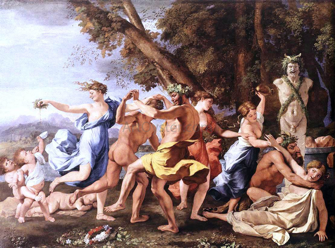 Nicolas Poussin Bacchanal Before a Statue of Pan - Hand Painted Oil Painting