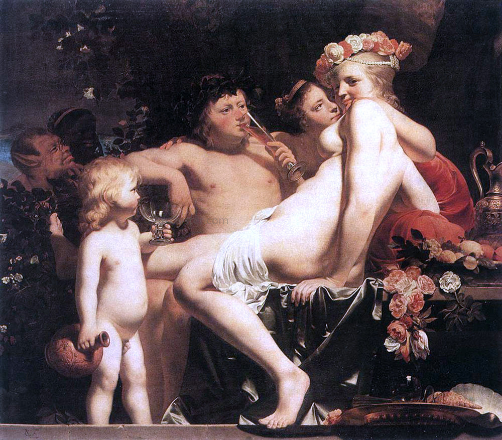 Caesar Van Everdingen Bacchus with Two Nymphs and Cupid - Hand Painted Oil Painting