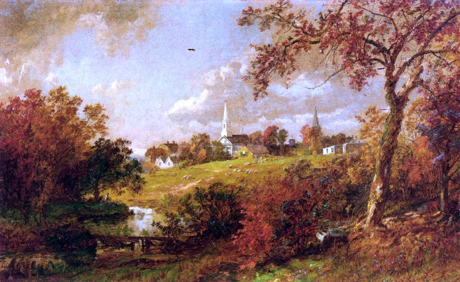  Jasper Francis Cropsey Back of the Village, Hastings-on-Hudson, New York - Hand Painted Oil Painting