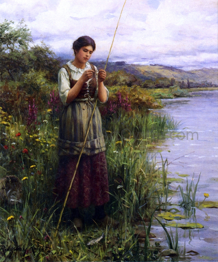 Daniel Ridgway Knight Baiting the Hook - Hand Painted Oil Painting