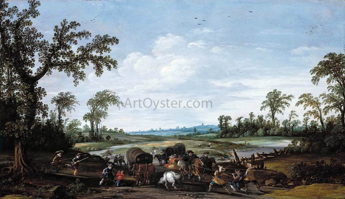 Esaias Van de Velde Bandits Attacking a Caravan of Travellers - Hand Painted Oil Painting