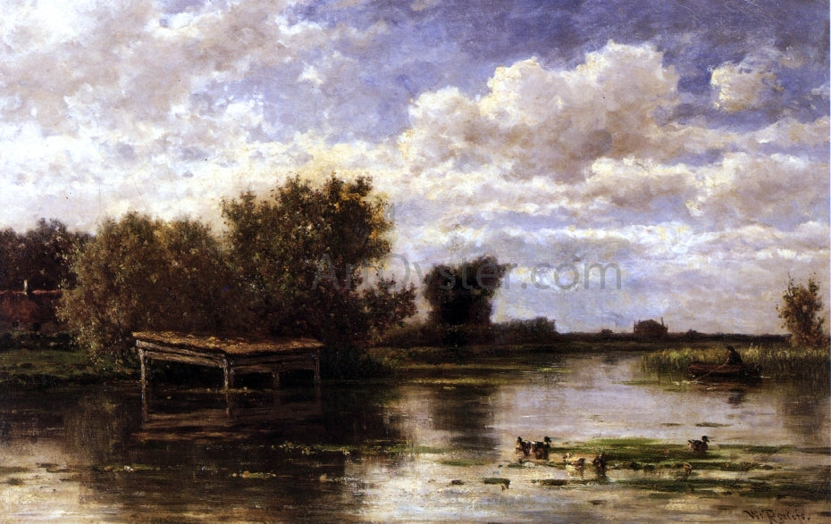 Willem Roelofs Banks of the River Gein, Holland - Hand Painted Oil Painting