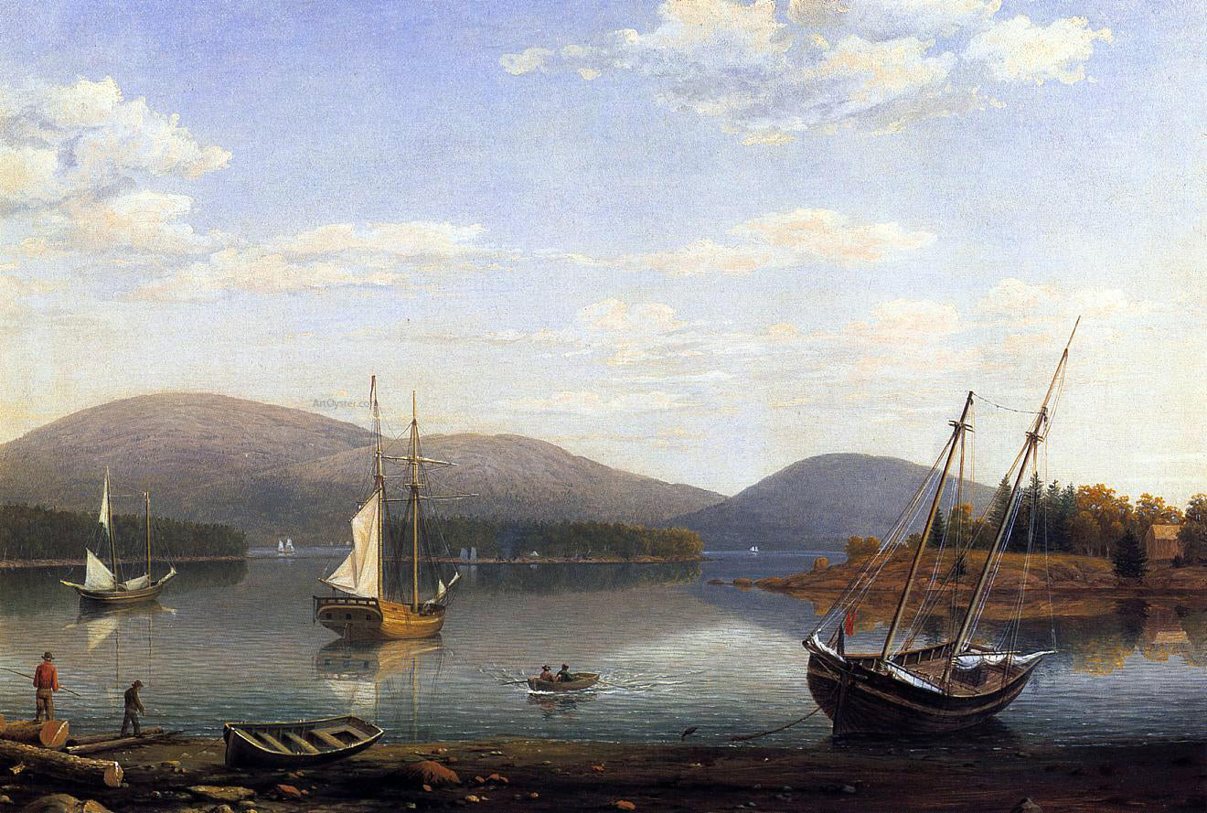 Fitz Hugh Lane Bar Island and Mt. Desert Mountains from Sommes Settlement - Hand Painted Oil Painting