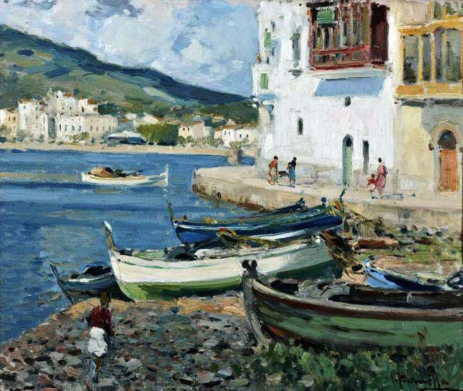 Segundo Matilla Marina Barcas de Cadaques - Hand Painted Oil Painting