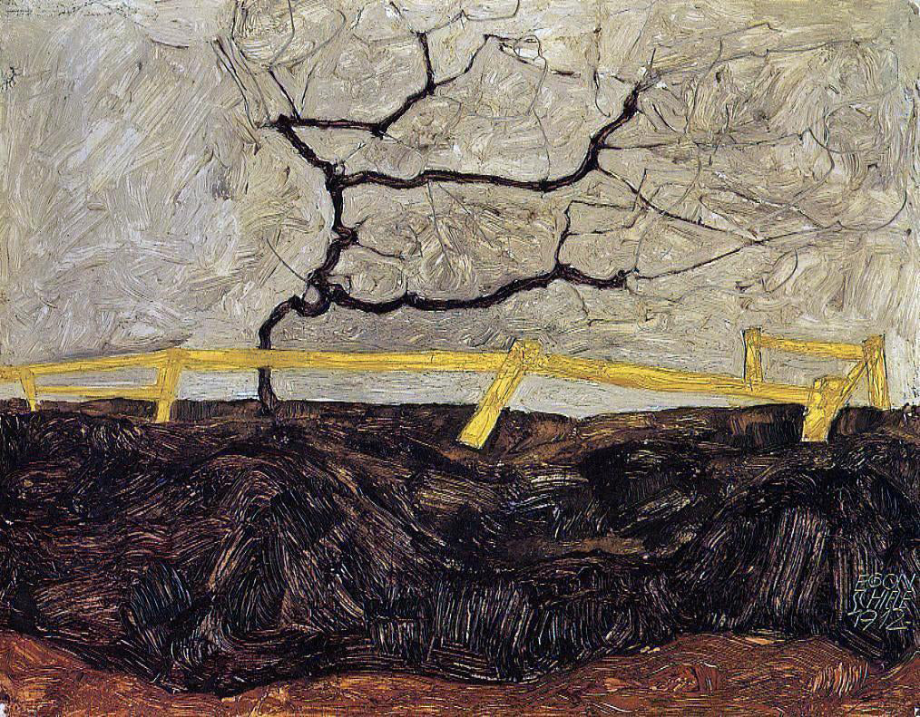 Egon Schiele Bare Tree behind a Fence - Hand Painted Oil Painting
