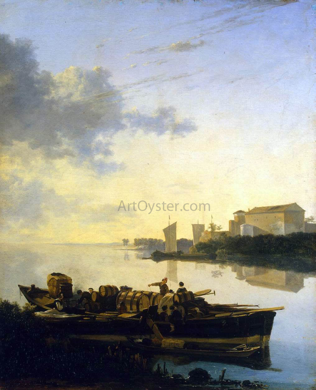 Adam Pynacker Barges on a River - Hand Painted Oil Painting