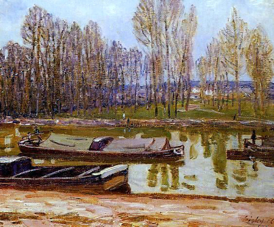 Alfred Sisley Barges on the Loing Canal, Spring - Hand Painted Oil Painting