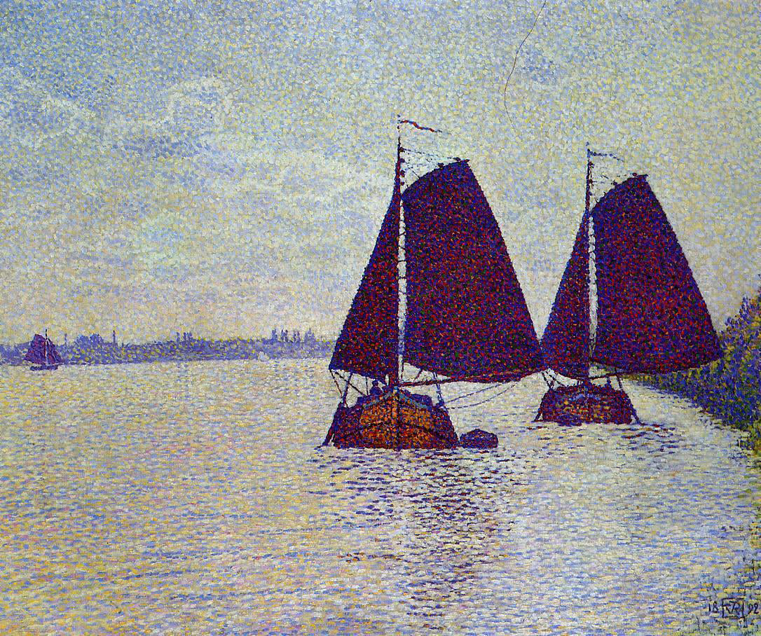 Theo Van Rysselberghe Barges on the River Scheldt - Hand Painted Oil Painting