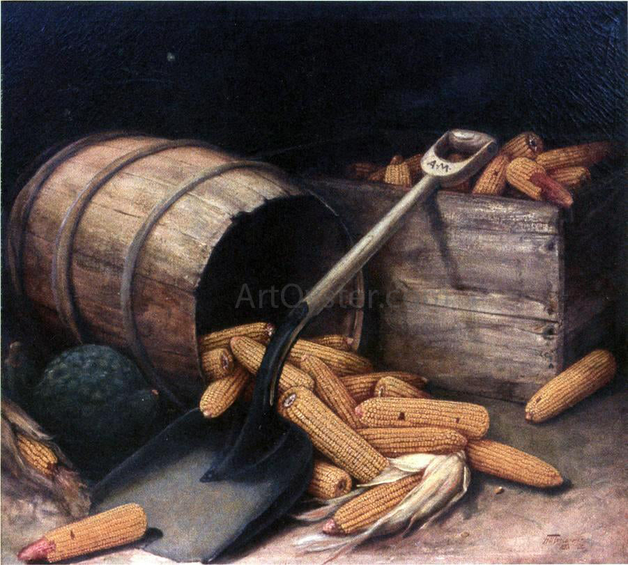 Alfred Montgomery Barrel and Box of Corn with Scoup - Hand Painted Oil Painting