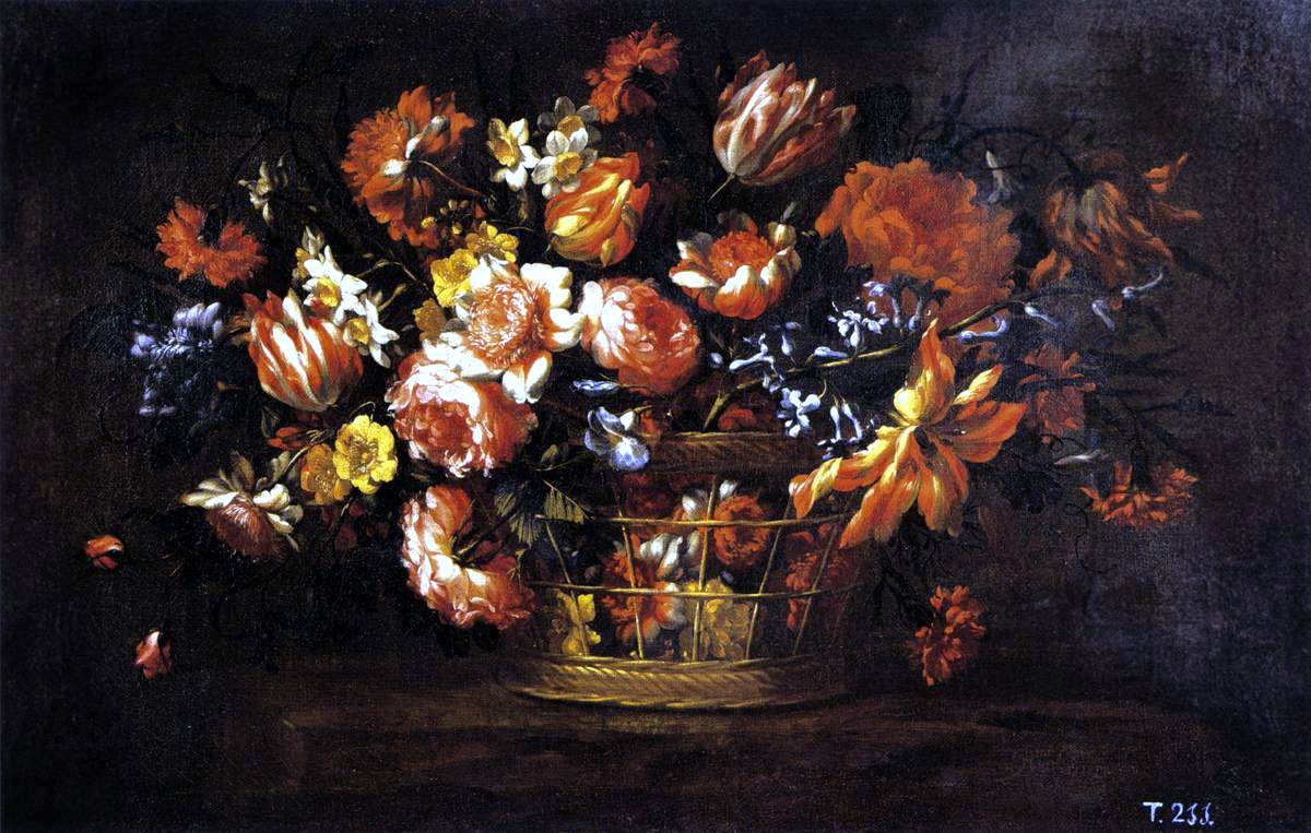 Bartolome Perez Basket of Flowers - Hand Painted Oil Painting