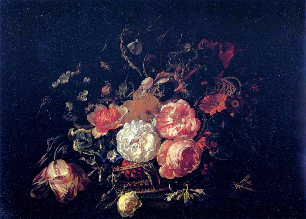 Rachel Ruysch Basket of Flowers - Hand Painted Oil Painting