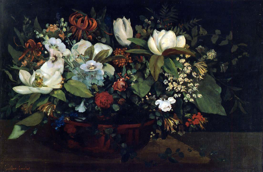 Gustave Courbet Basket of Flowers - Hand Painted Oil Painting