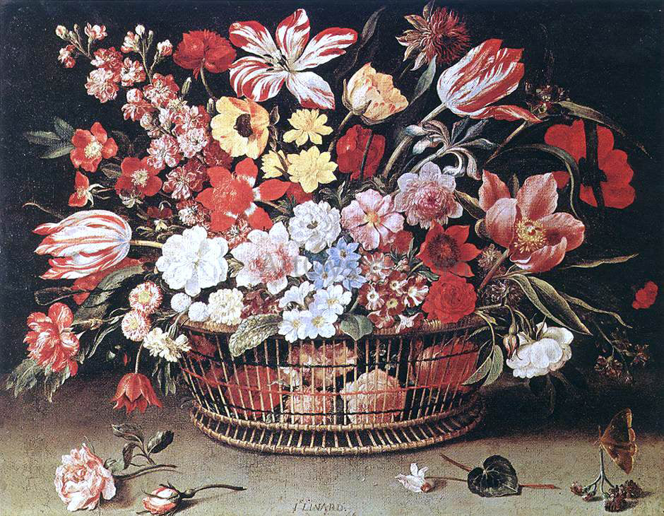 Jacques Linard Basket of Flowers - Hand Painted Oil Painting