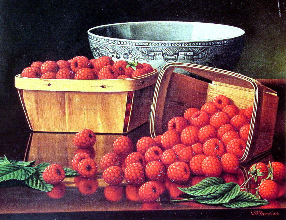 Levi Wells Prentice Baskets of Raspberries - Hand Painted Oil Painting