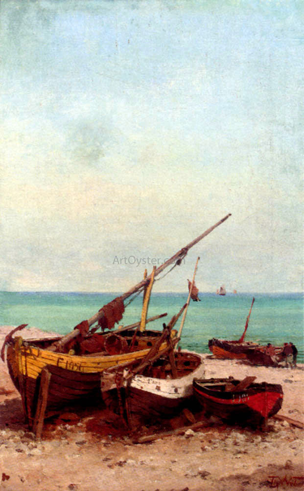 Theodor Alexander Weber Bateaux de peches sur la plage - Hand Painted Oil Painting