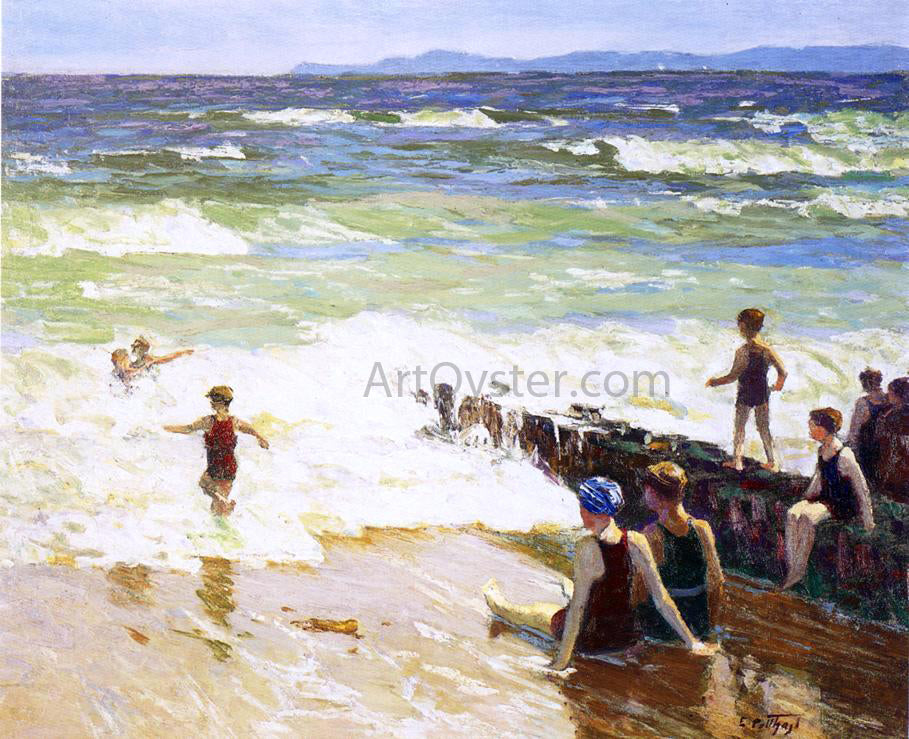 Edward Potthast Bathers by the Shore - Hand Painted Oil Painting