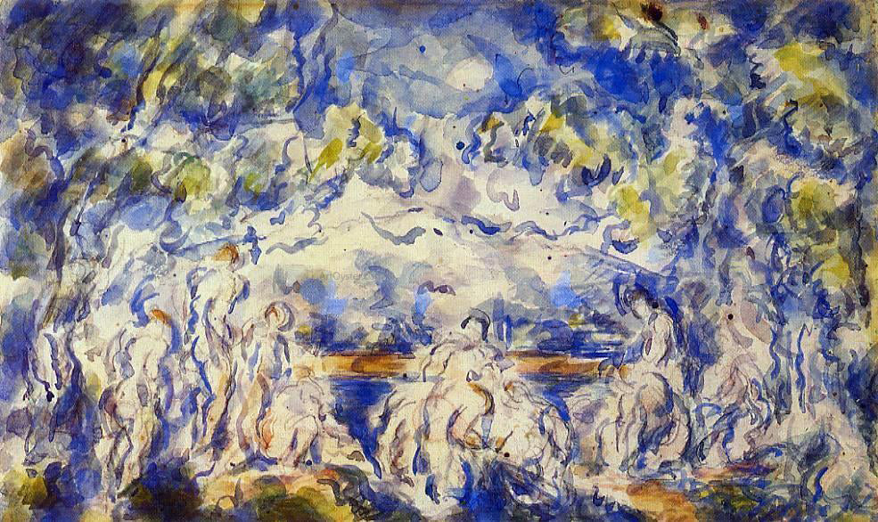 Paul Cezanne Bathers, Mont-Sainte-Victoire in the Background - Hand Painted Oil Painting