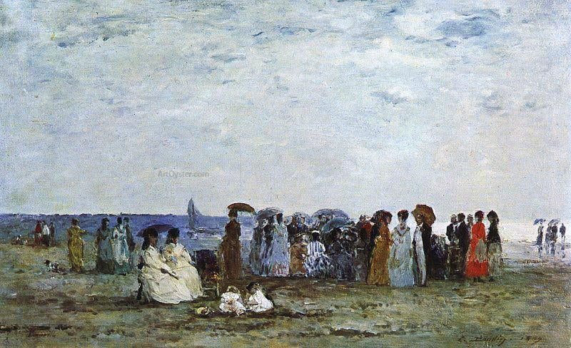 Eugene-Louis Boudin Bathers on the Beach at Trouville - Hand Painted Oil Painting