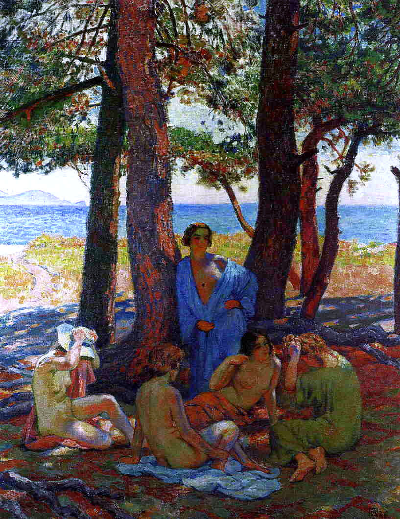 Theo Van Rysselberghe Bathers Under the Pines by the Sea - Hand Painted Oil Painting