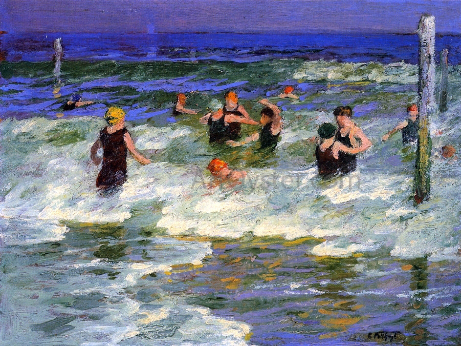 Edward Potthast Bathing in the Surf - Hand Painted Oil Painting