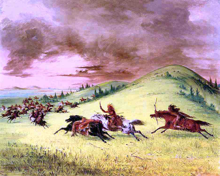George Catlin Battle between Sioux and Sauk and Fox - Hand Painted Oil Painting