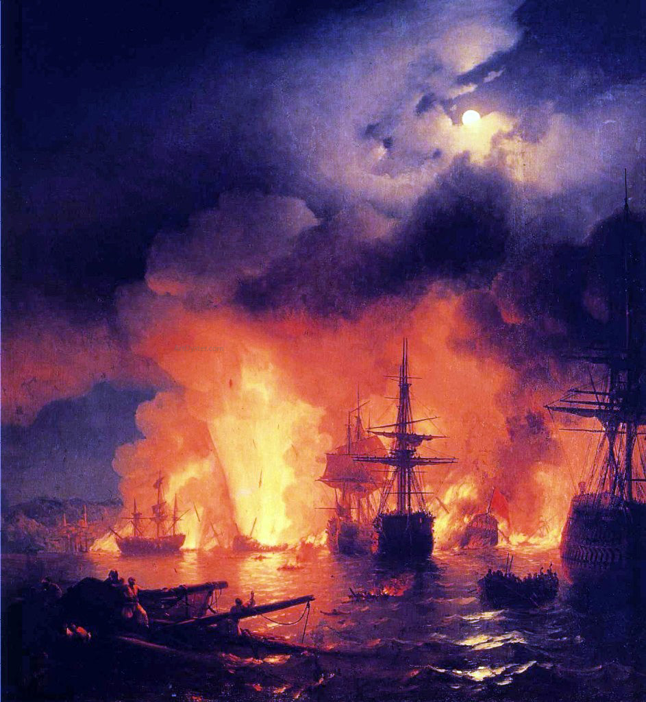  Ivan Constantinovich Aivazovsky Battle of Atesme at Night - Hand Painted Oil Painting