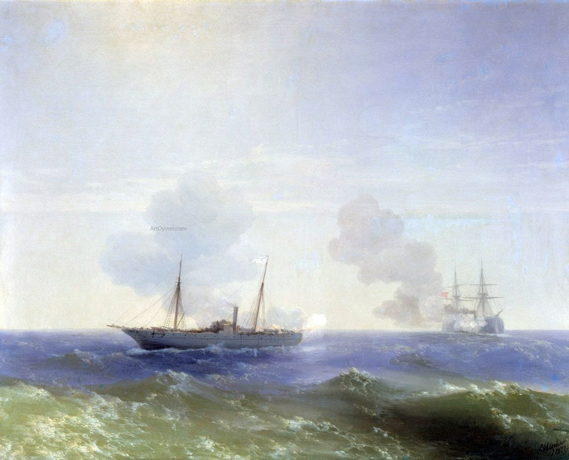 Ivan Constantinovich Aivazovsky Battle of steamship Vesta and Turkish ironclad. - Hand Painted Oil Painting