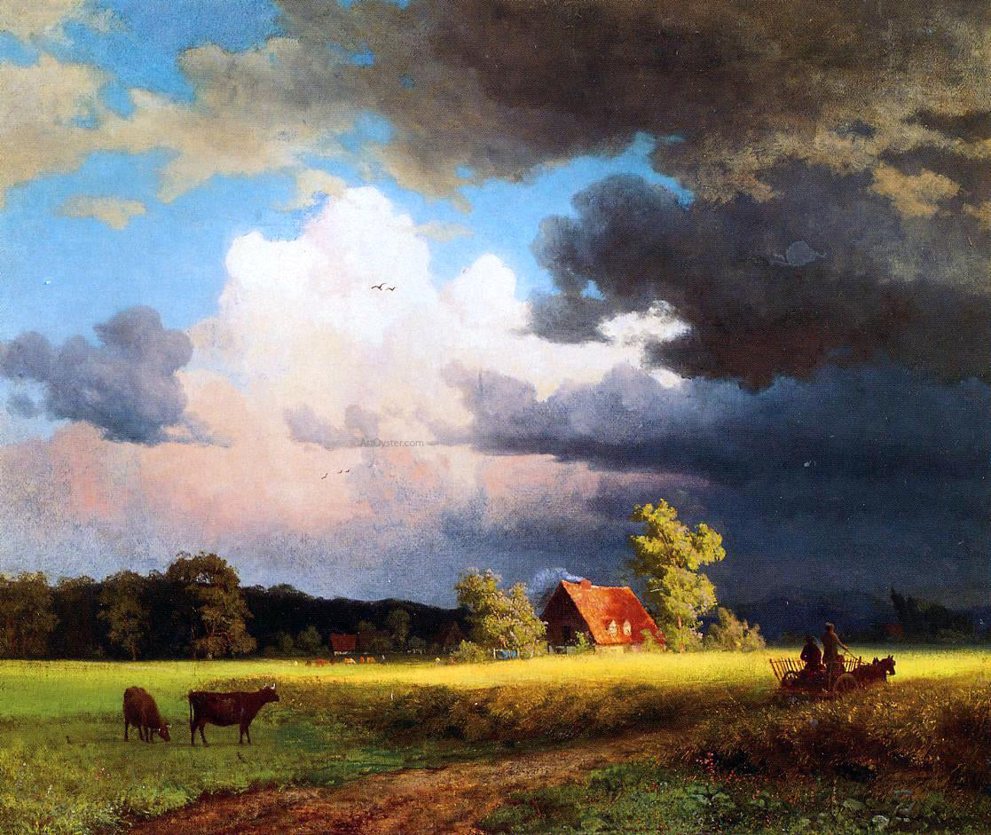 Albert Bierstadt Bavarian Landscape (also known as Red Barn) - Hand Painted Oil Painting
