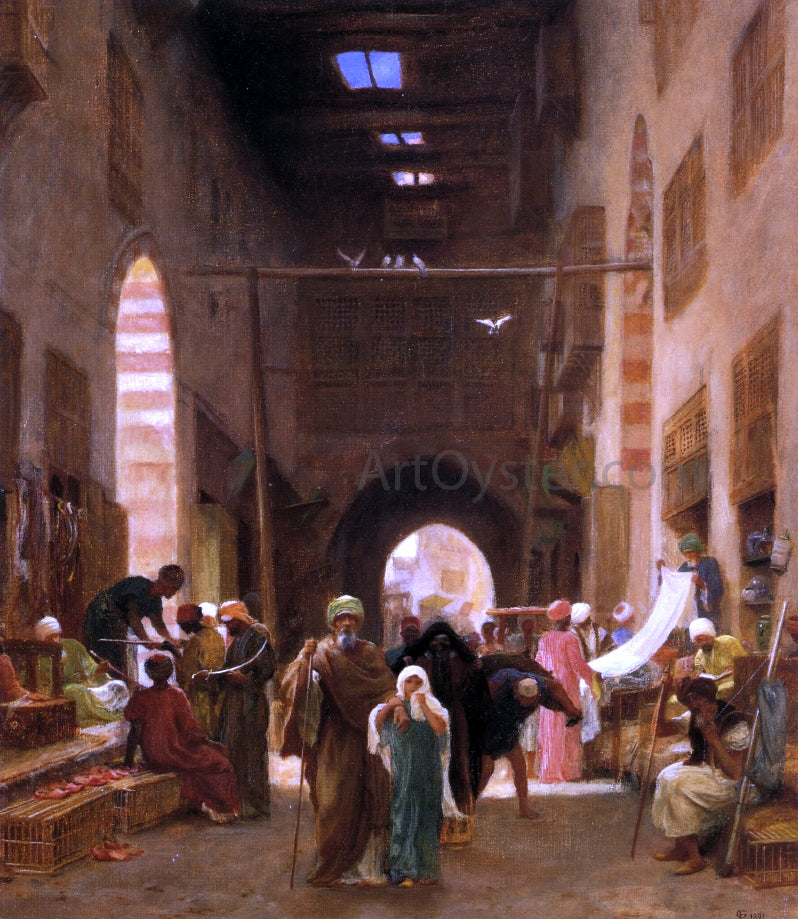 Frederick Goodall Bazaar in Cairo - Hand Painted Oil Painting