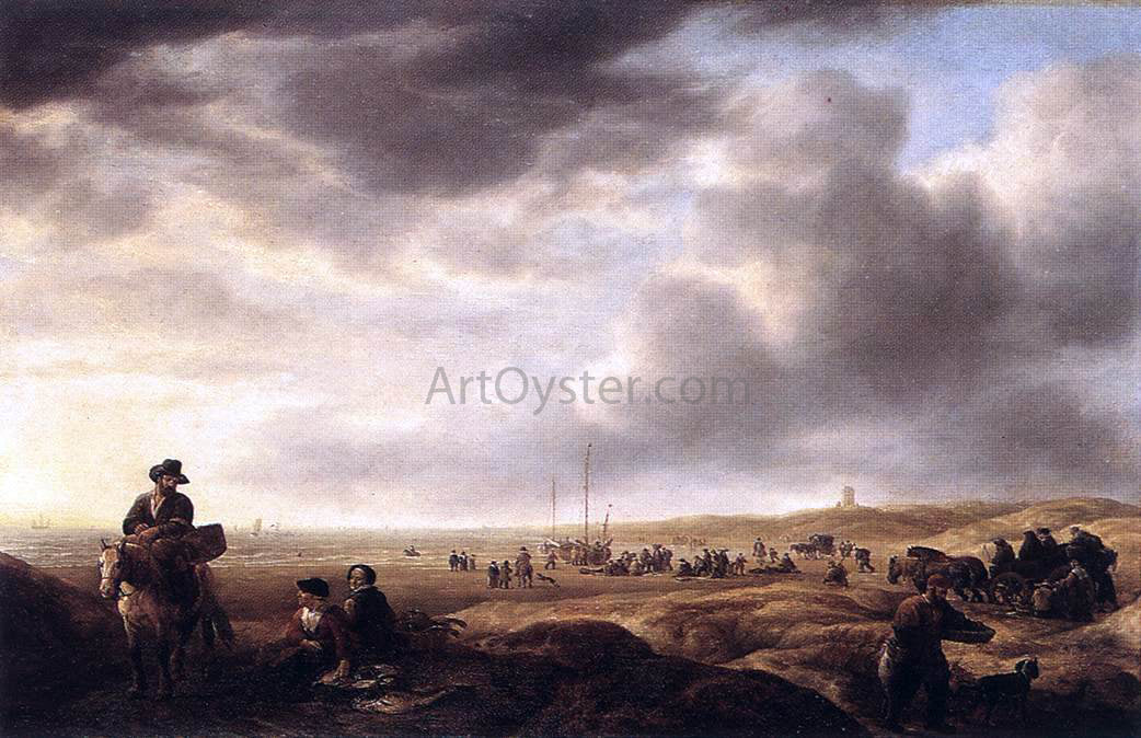 Simon De Vlieger Beach near Scheveningen with Fish-Sellers - Hand Painted Oil Painting