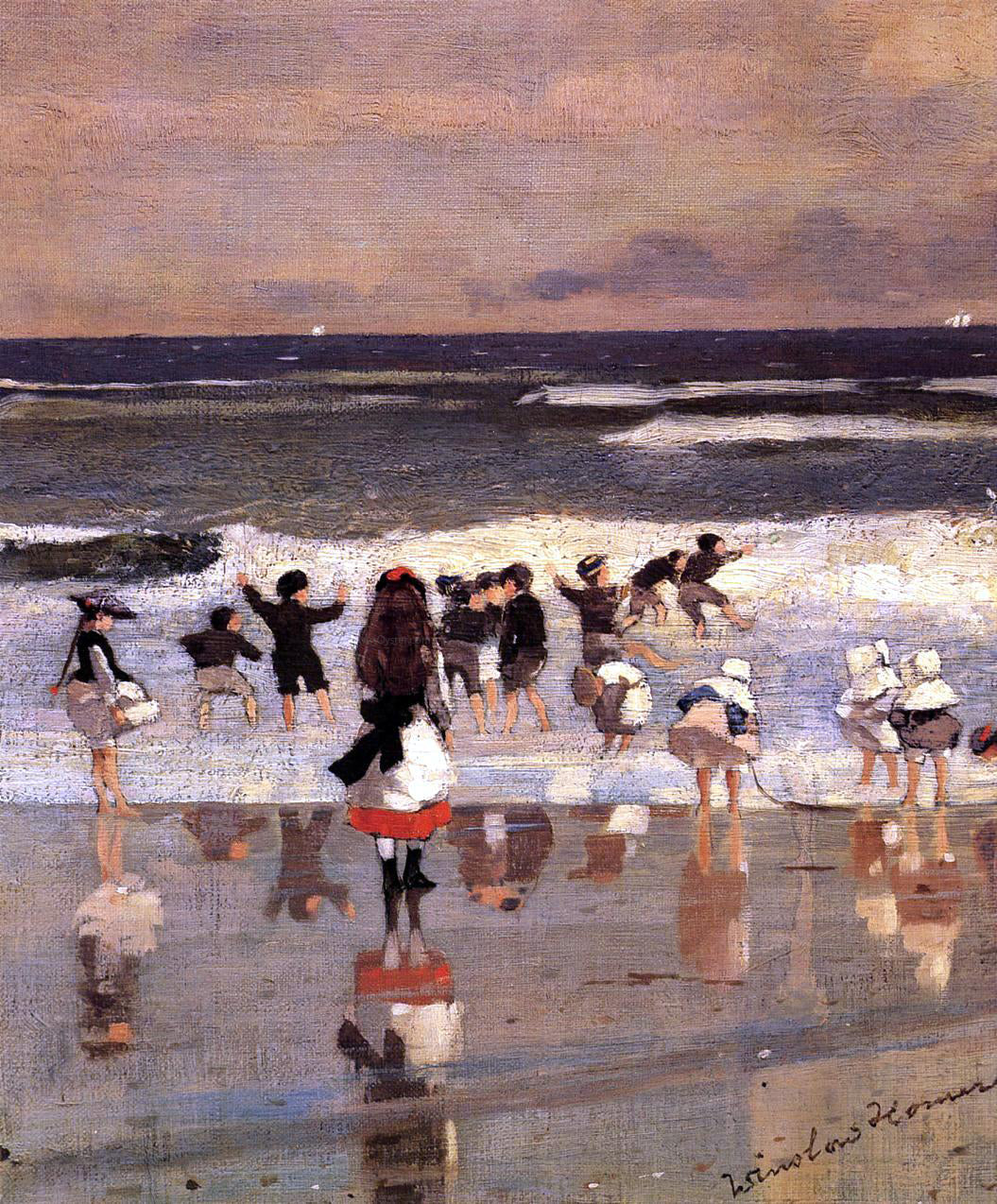 Winslow Homer Beach Scene (also known as Children in the Surf) - Hand Painted Oil Painting