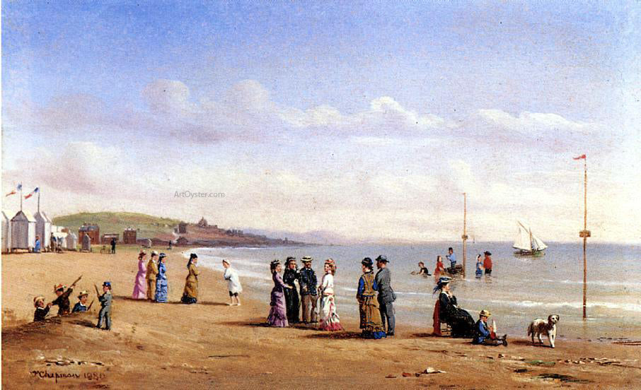 Conrad Wise Chapman Beach Scene in Normandy - Hand Painted Oil Painting