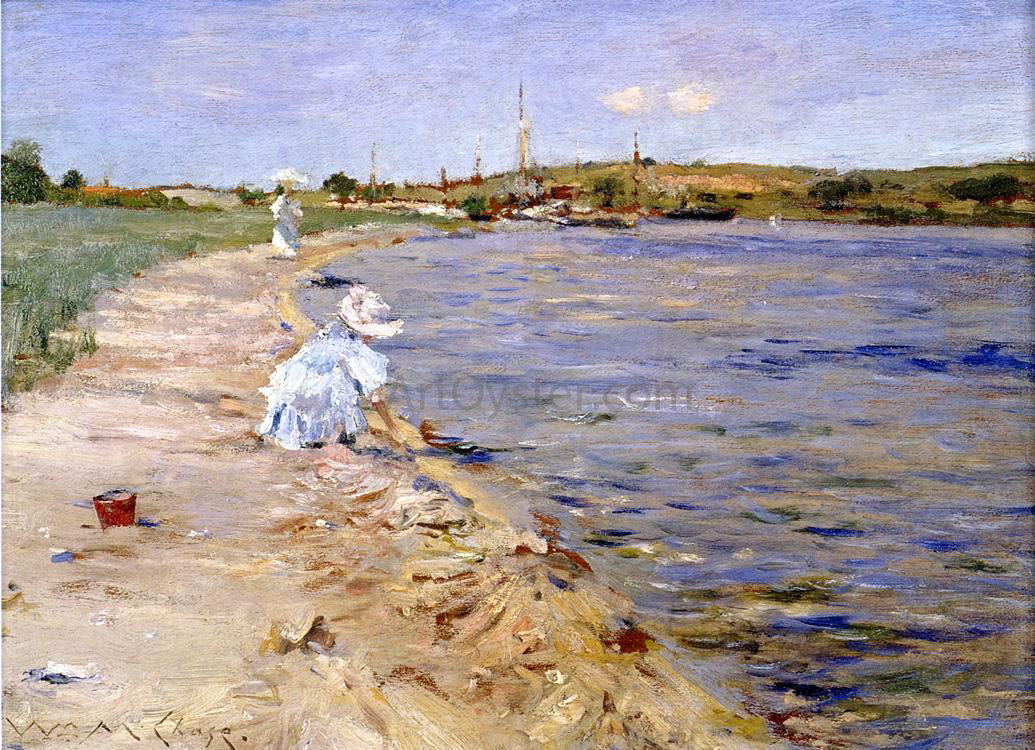 William Merritt Chase Beach Scene - Morning at Canoe Place - Hand Painted Oil Painting
