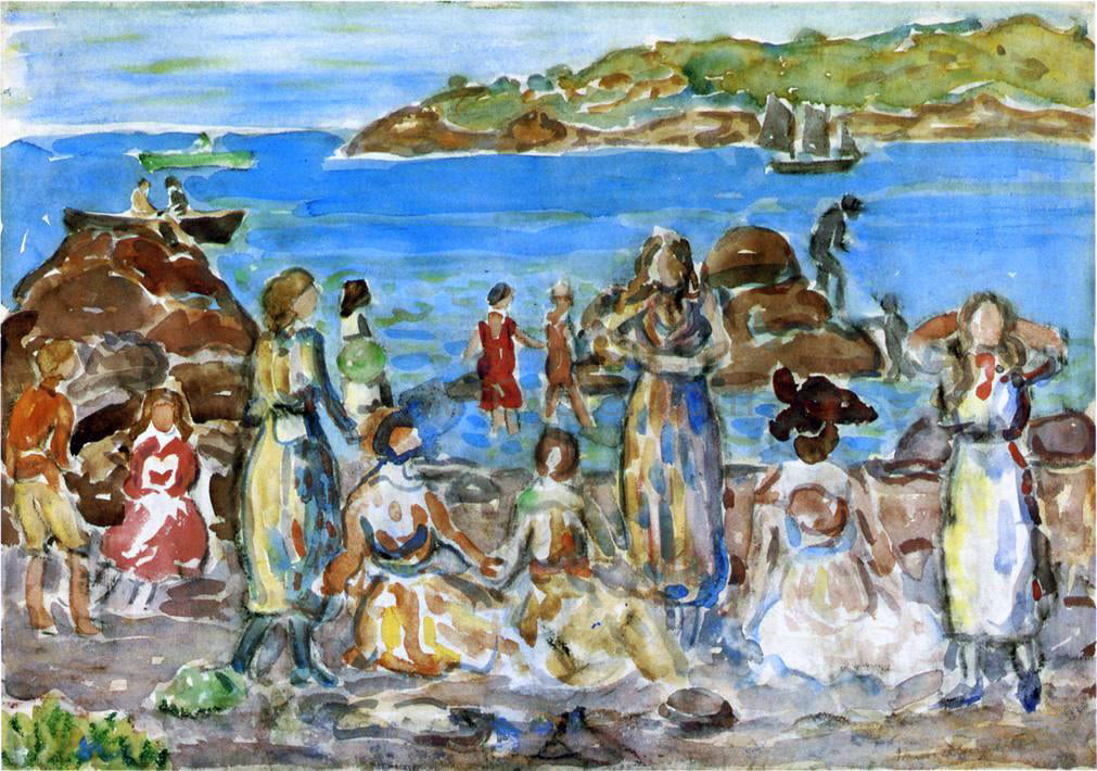 Maurice Prendergast Beach Scene, New England - Hand Painted Oil Painting