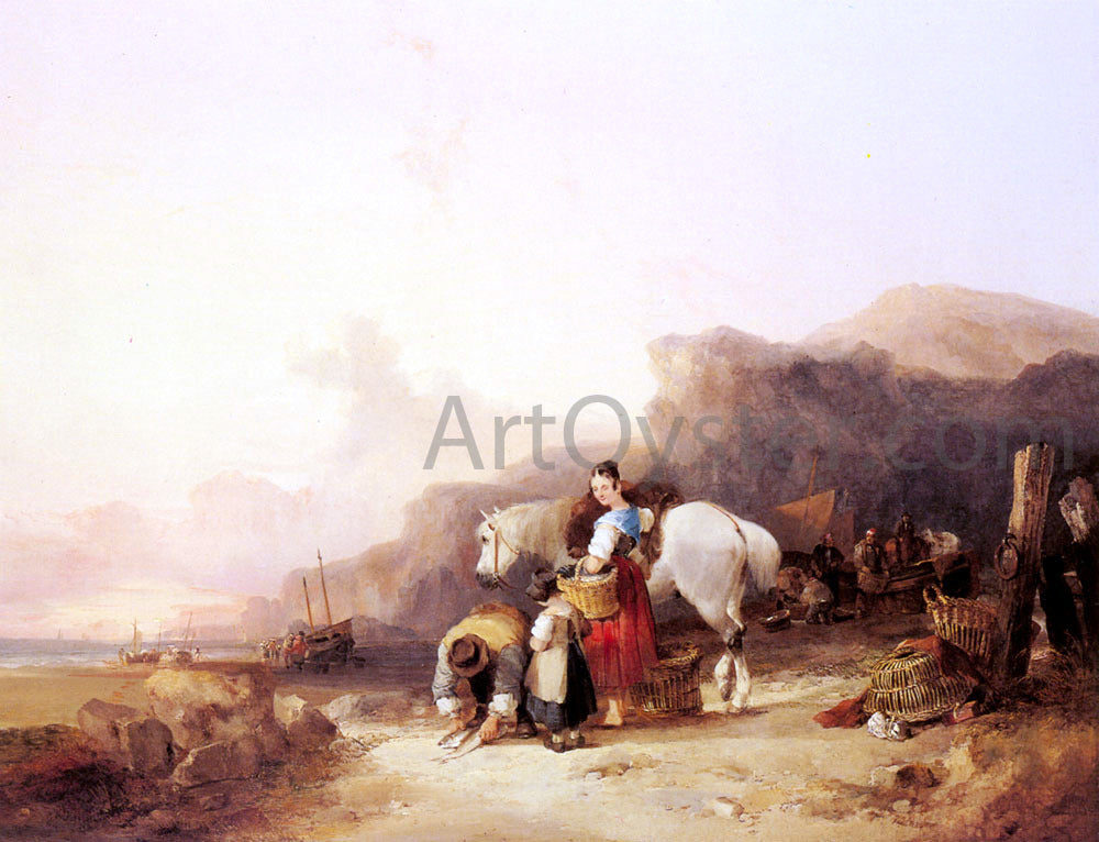 Senior William Shayer Beach Scene with Fisherfolk - Hand Painted Oil Painting