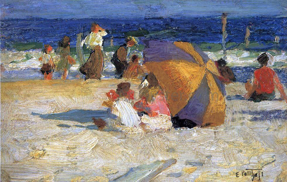 Edward Potthast Beach Umbrella - Hand Painted Oil Painting