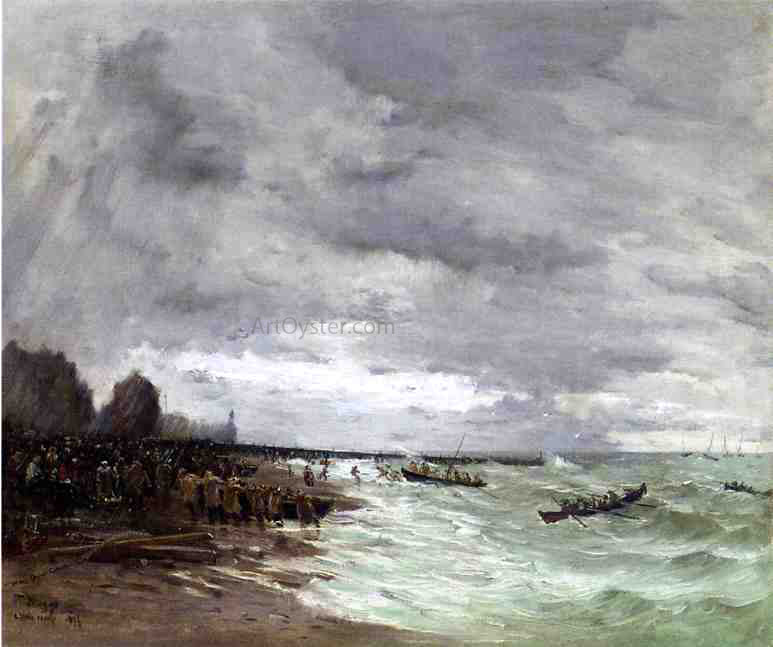Frank Myers Boggs Beaching the Boats at Grandcamps, Normandy - Hand Painted Oil Painting