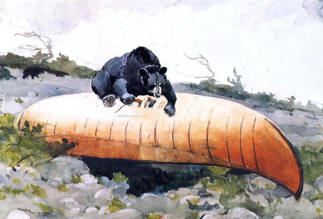 Winslow Homer Bear and Canoe - Hand Painted Oil Painting