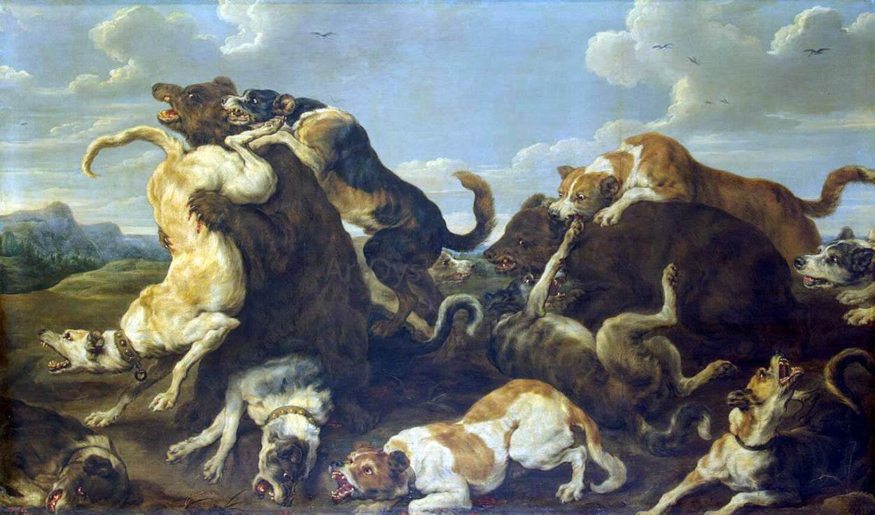 Paul De Vos Bear Hunt - Hand Painted Oil Painting