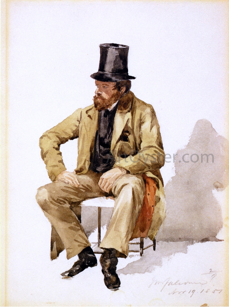 John Mackie Falconer Bearded Man in Tall Hat and Long Coat - Hand Painted Oil Painting
