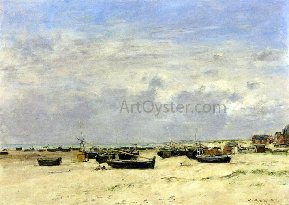 Eugene-Louis Boudin Berck, Boats aground on the Beach - Hand Painted Oil Painting