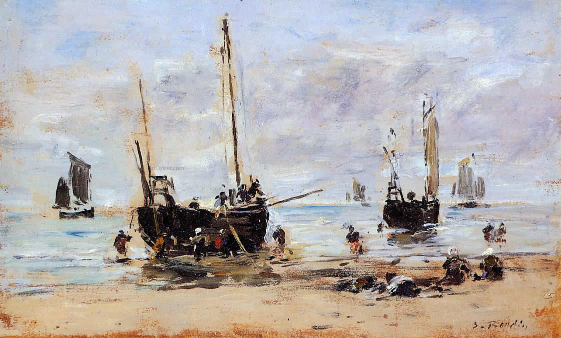 Eugene-Louis Boudin Berck, Fishermen at Low Tide - Hand Painted Oil Painting