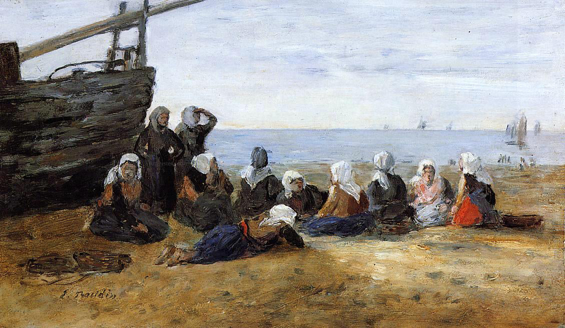 Eugene-Louis Boudin Berck, Group of Fishwomen Seated on the Beach - Hand Painted Oil Painting