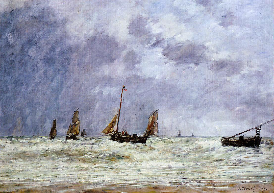 Eugene-Louis Boudin Berck, the Departure of the Boats - Hand Painted Oil Painting