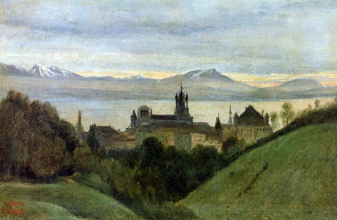  Jean-Baptiste-Camille Corot Between Lake Geneva and the Alps - Hand Painted Oil Painting
