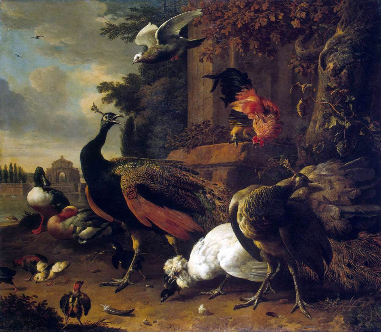 Melchior D'Hondecoeter Birds in a Park - Hand Painted Oil Painting