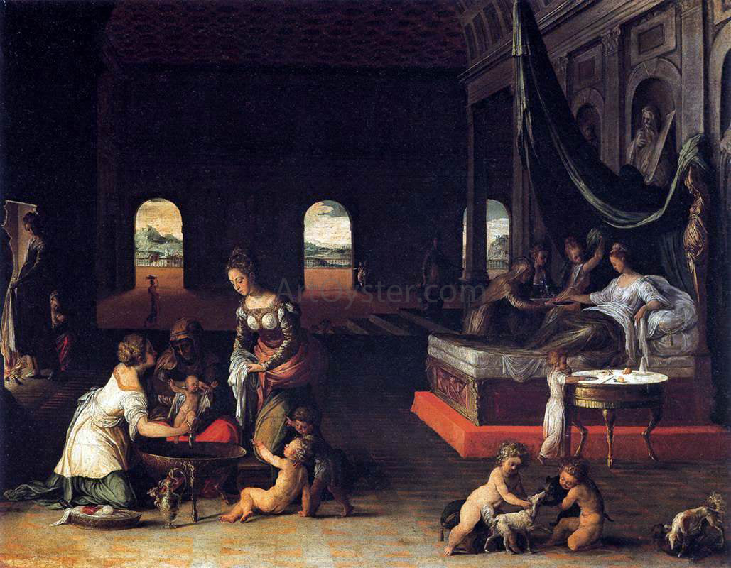 Friedrich Sustris Birth of a Child - Hand Painted Oil Painting