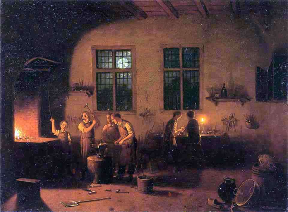 Francois Bonvin Blacksmith Shop - Hand Painted Oil Painting